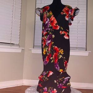 Black Floral Scuba Knit Dress Forever 21 +